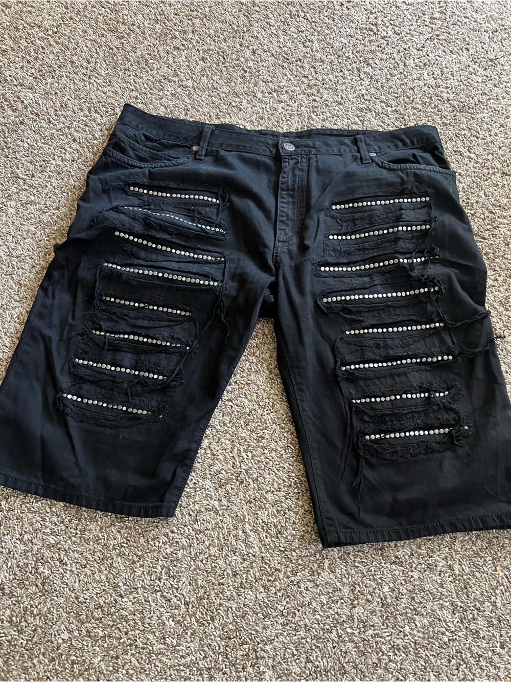 Black Robin’s Jean Distressed Men's Shorts with Studded Accent